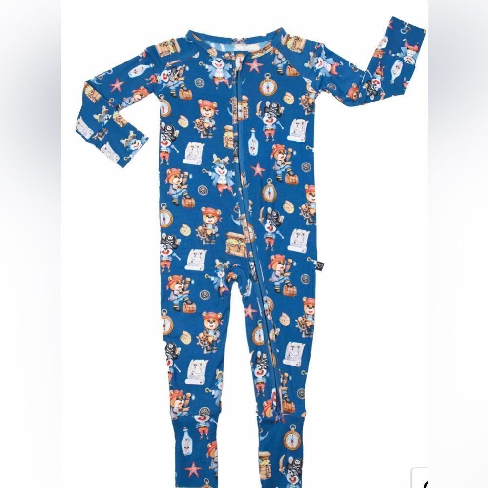 NWOT LEV Baby Boy Bamboo Convertible One Piece Romper Footie Blue Pajamas 12-18M